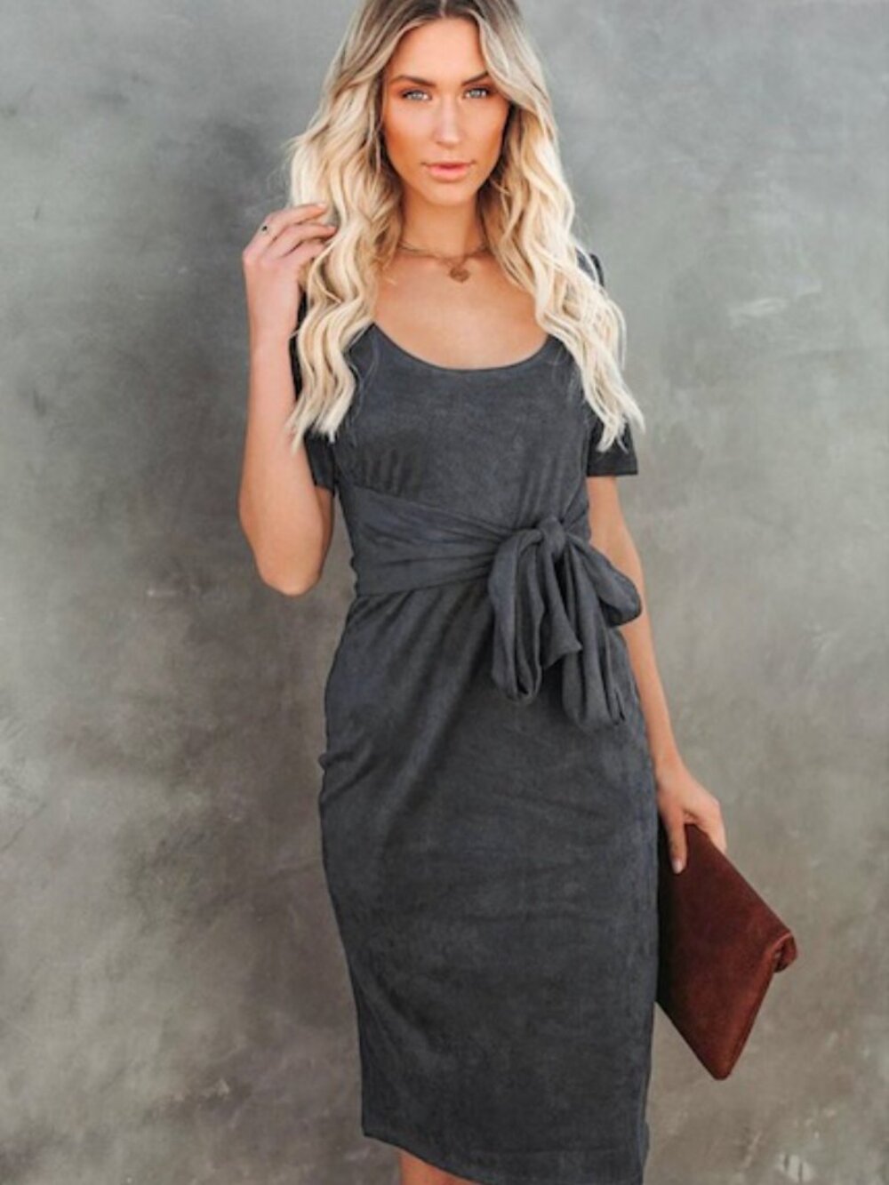 D44-Tie Front Midi Dress